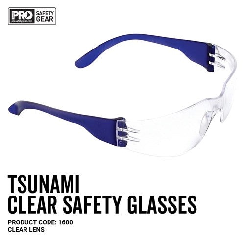 1600 PRO CHOICE TSUNAMI SAFETY GLASSES CLEAR - ON THE GO SAFETY & WORKWEAR