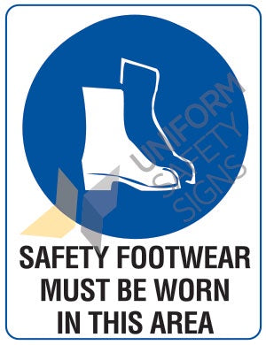 112RLA SAFETY FOORTWEAR MUST BE WORN IN THIS AREA	200mm dia. Self Adhesive