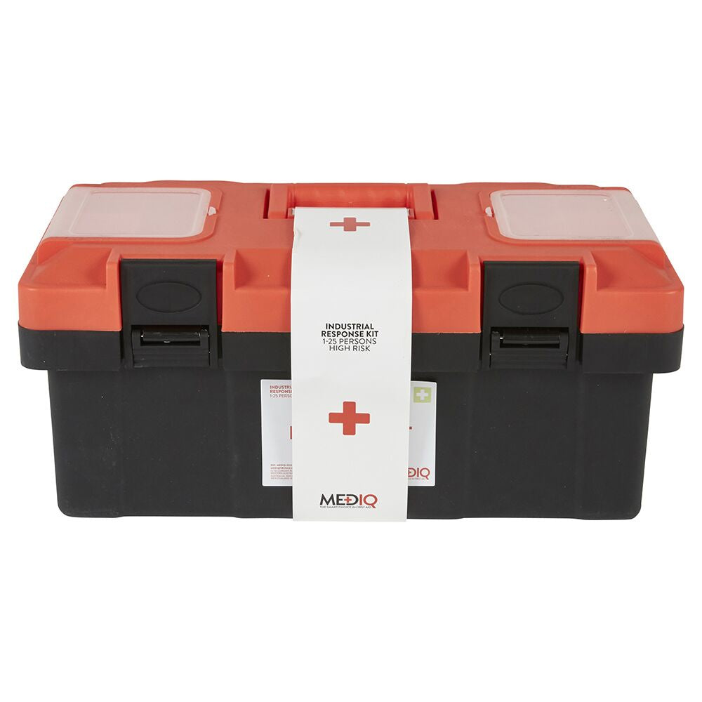 MEDIQ Essential First Aid Kit Workplace Response - Orange/Black Plastic Tackle Box 1-25 Persons High Risk FAEIT
