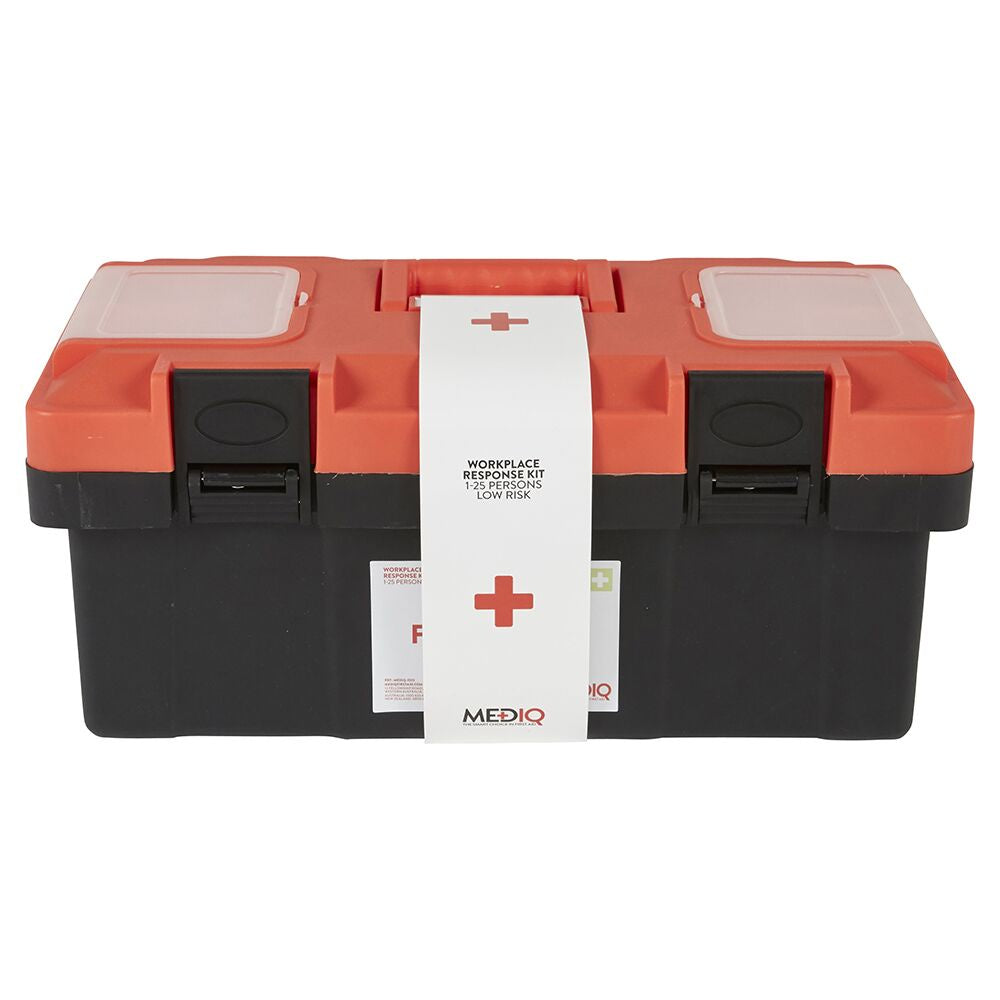 MEDIQ Essential First Aid Kit Workplace Response - Orange/Black Plastic Tackle Box 1-25 Persons Low Risk FAEWT