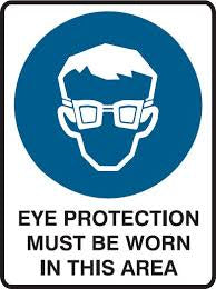 EYE PROTECTION MUST BE WORN IN THIS AREA METAL SIGN 450x300mm MEYE4530