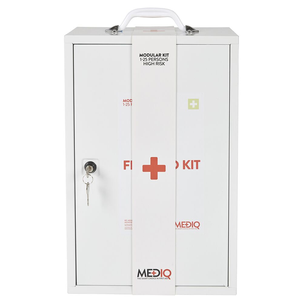 MEDIQ 5 X Incident Ready First Aid Kit - White Metal Wall Cabinet 1-25 Persons High Risk FAMKC