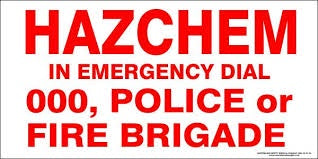 HAZCHEM IN EMERGENCY DIAL 000 POLICE OF FIRE FRIGADE METAL SIGN - 600x225mm HAZ103