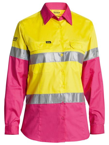 BL6696T BISLEY LADIES 3M TAPED HI VIS COOL LIGHTWEIGHT SHIRT - LONG SLEEVE - ON THE GO SAFETY & WORKWEAR