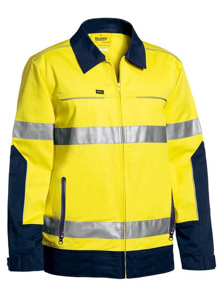 BJ6917T BISLEY 3M TAPED TWO TONE HI VIS LIQUID REPELLENT COTTON DRILL JACKET - ON THE GO SAFETY & WORKWEAR