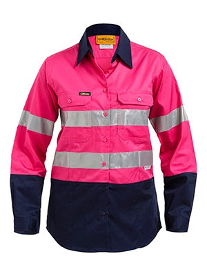 BL6896 BISLEY LADIES M TAPED TWO TONE HI VIS COOL LIGHTWEIGHT SHIRT - LONG SLEEVE - ON THE GO SAFETY & WORKWEAR