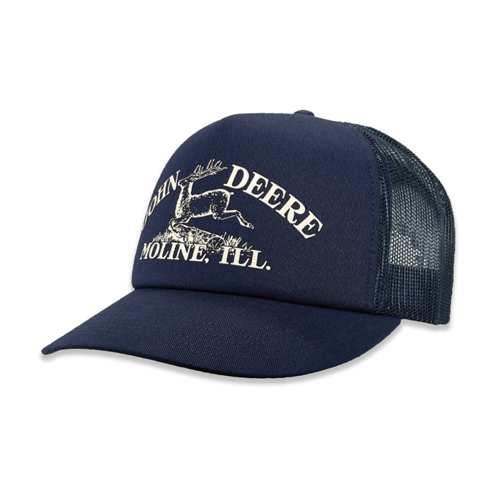 John Deere LP86083-JD 5 Panel Trucker Cap with Printed Vintage Logo-Navy