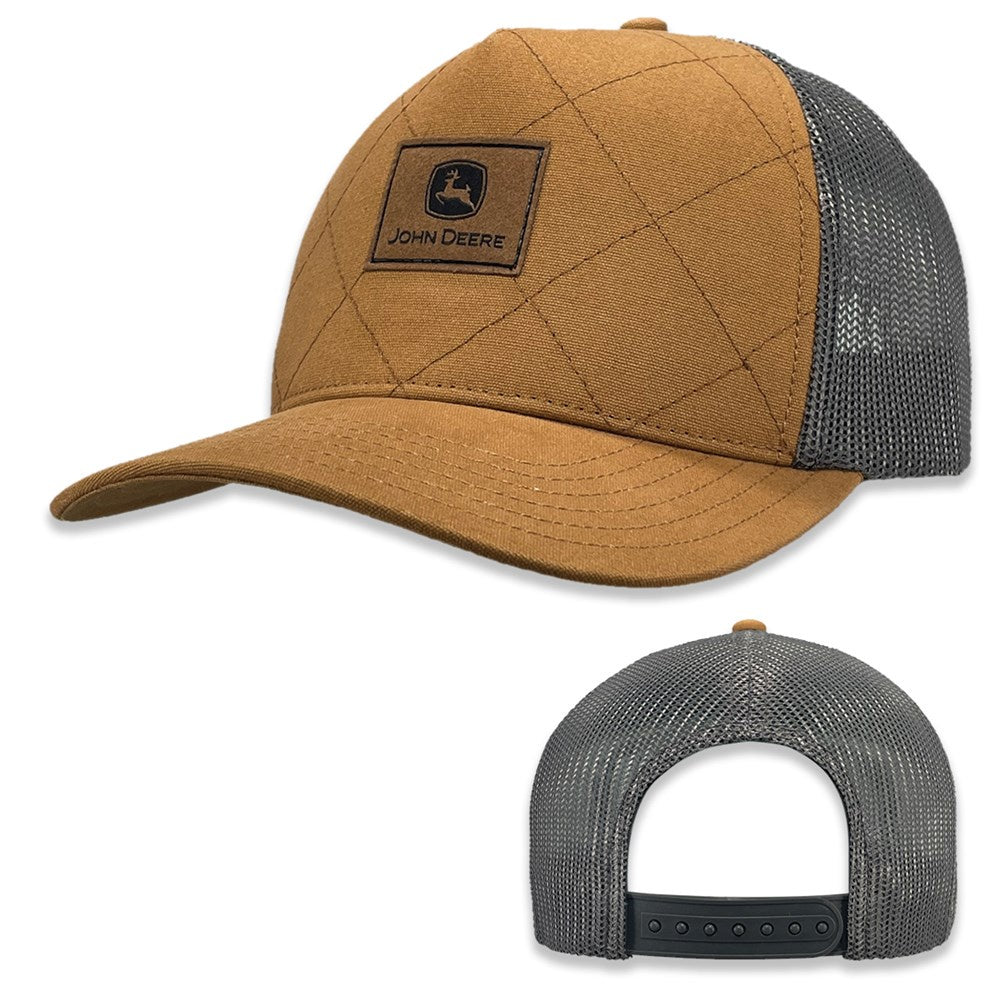 John Deere LP83268-JD Quilted Canvas Cap w/Leather Patch-Brown/Charcoal