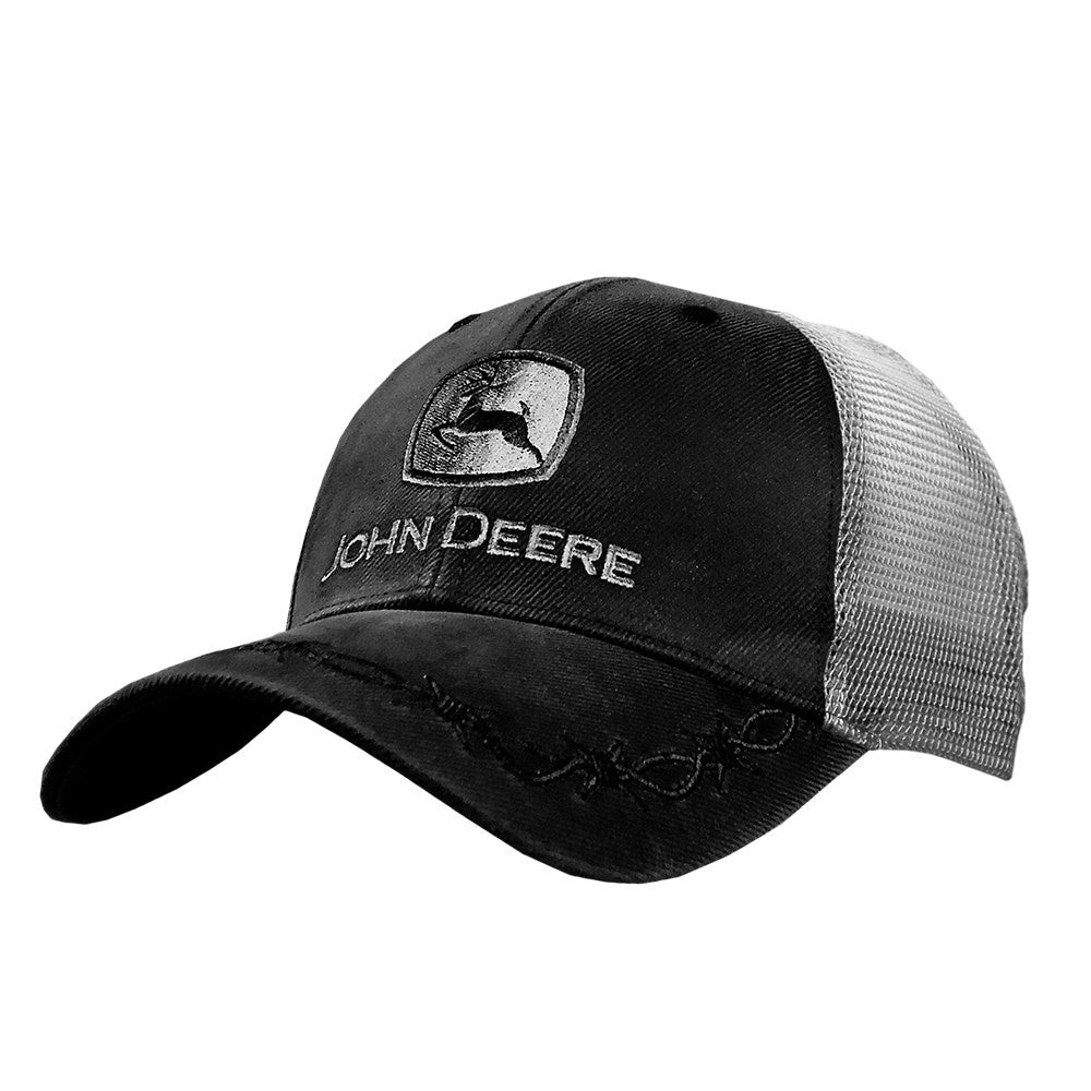 John Deere  LP68009-JD Oilskin Trucker Mesh Cap-Black/Silver