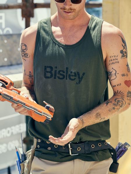 BISLEY Mens Cotton Logo Singlet BKS063