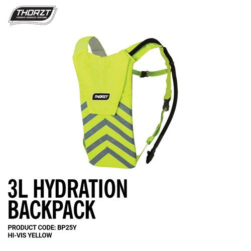 BP25Y THORZT HYDRATION BACKPACK 3 LITRE - HI-VIS YELLOW - ON THE GO SAFETY &amp; WORKWEAR
