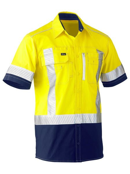 BISLEY Flex & Move Two Tone Hi Vis Stretch Utility Shirt - Short Sleeve BS1177XT