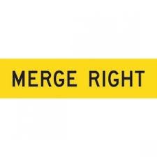 MERGE RIGHT - YELLOW REFLECTIVE CORFLUTE SIGN 1200x300mm