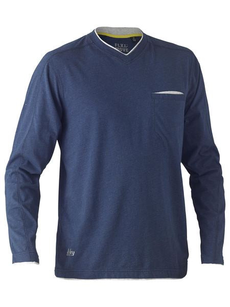 BK6933 BISLEY FLEX & MOVE COTTON RICH V NECK LONG SLEEVE TEE - ON THE GO SAFETY & WORKWEAR