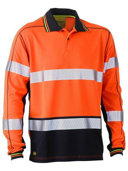 BK6219T BISLEY TAPED TWO TONE HI VIS POLYESTER MESH LONG SLEEVE POLO SHIRT - ON THE GO SAFETY &amp; WORKWEAR