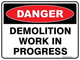 DANGER DEMOLITION WORK IN PROGRESS POLY SIGN 600x450mm DDEMO6045