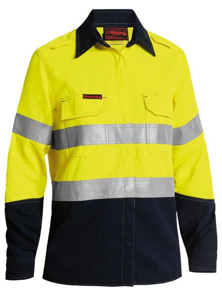 BL8098T BISLEY LADIES TENCATE TECASAFE PLUS 580 TAPED TWO TONE HI VIS LIGHTWEIGHT FR VENTED SHIRT - LONG SLEEVE - ON THE GO SAFETY & WORKWEAR
