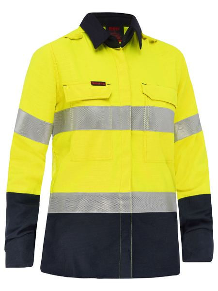 BISLEY Women's Taped Hi Vis FR Ripstop Vented Shirt APEX 160 BL8338T