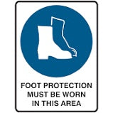 FOOT PROTECTION MUST BE WORN IN THIS AREA METAL SIGN 450x300mm MFPMB4530