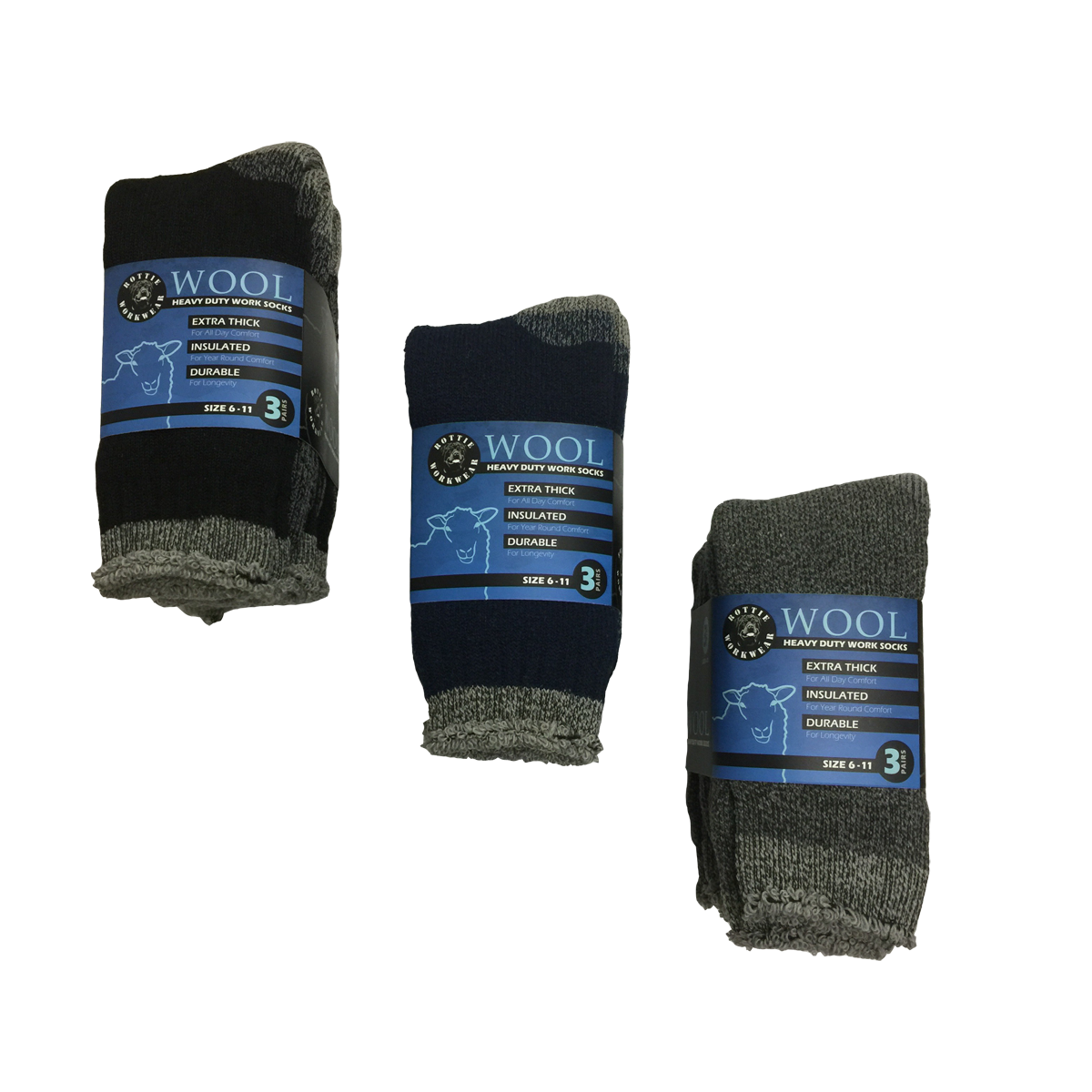 Wool Socks 3 Pack  Heavy Duty