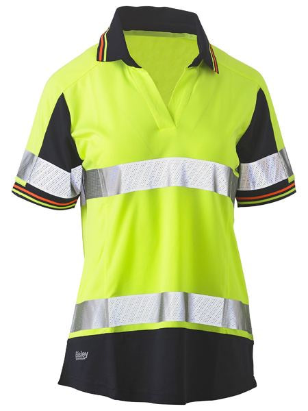 BISLEY Ladies Short Sleeve Taped Two Tone Hi Vis V-Neck Polo BKL1225T