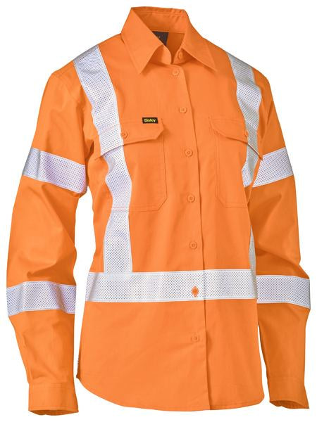 BISLEY Ladies Taped X Back Lightweight Hi Vis Drill Rail Shirt BL6166XT