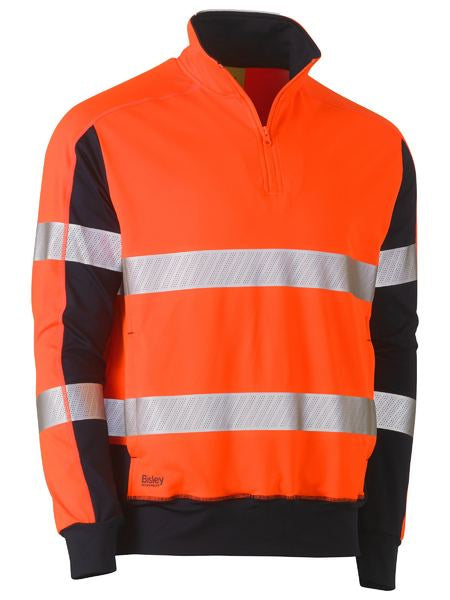 BK6817T BISLEY TAPED HI VIS 1/4 ZIP STRETCHY FLEECE ZIP PULLOVER - ON THE GO SAFETY &amp; WORKWEAR