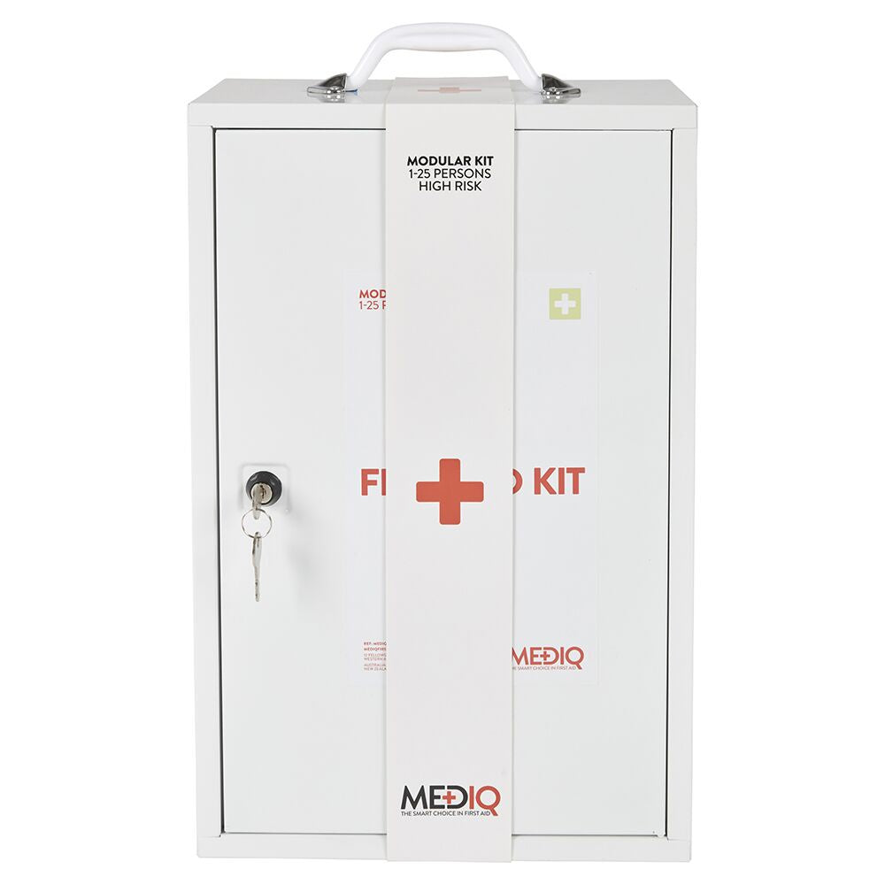 MEDIQ 5 X Incident Ready First Aid Kit - White Metal Wall Cabinet 1-25 Persons High Risk FAMKC