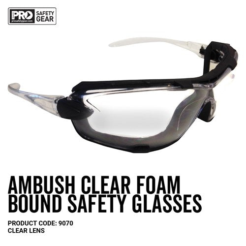 9070 PROCHOICE AMBUSH FOAM PADDED CLEAR SAFETY GLASSES - ON THE GO SAFETY & WORKWEAR