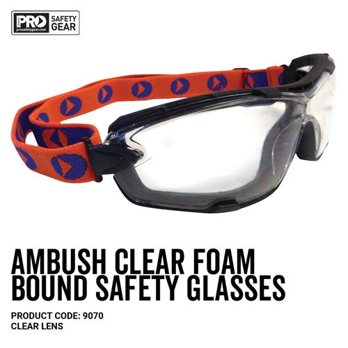 9070 PROCHOICE AMBUSH FOAM PADDED CLEAR SAFETY GLASSES - ON THE GO SAFETY & WORKWEAR