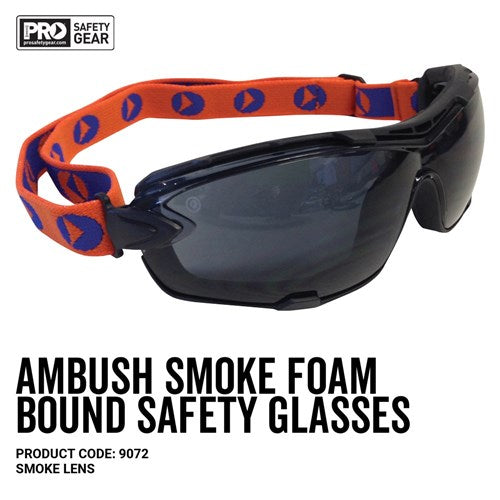 9072 AMBUSH FOAM PADDED SAFETY GLASSES SMOKE - ON THE GO SAFETY &amp; WORKWEAR