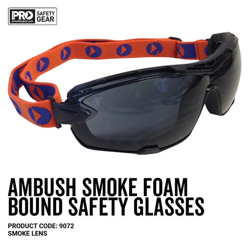9072 AMBUSH FOAM PADDED SAFETY GLASSES SMOKE - ON THE GO SAFETY & WORKWEAR