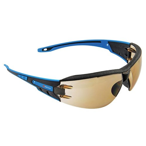PROTEUS 1 SAFETY GLASSES LIGHT BROWN LENS INTEGRATED BROW DUST GUARD - 9509