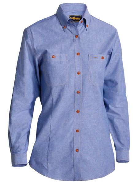 B76407L BISLEY LADIES CHAMBRAY SHIRT - LONG SLEEVE - ON THE GO SAFETY & WORKWEAR