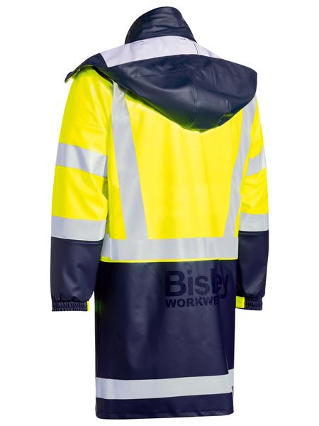 BJ6935HT BISLEY TAPED TWO TONE HI VIS STRETCH PU RAIN COAT - ON THE GO SAFETY & WORKWEAR