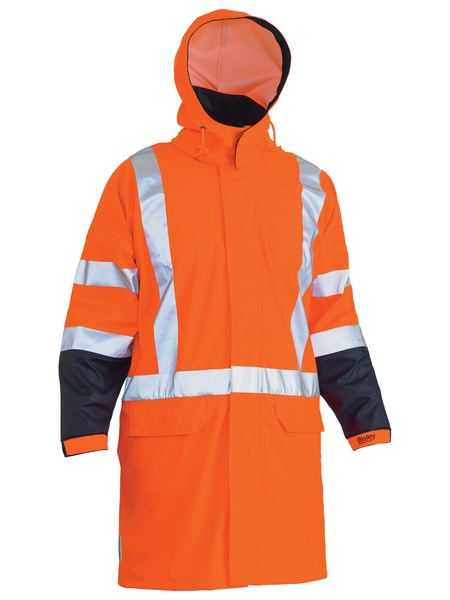 BJ6955XT BISLEY TTMC-W 3M X TAPED TWO TONE HI VIS STRETCH PU RAIN COAT - ON THE GO SAFETY & WORKWEAR