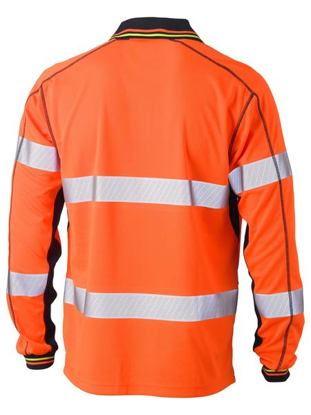 BK6219T BISLEY TAPED TWO TONE HI VIS POLYESTER MESH LONG SLEEVE POLO SHIRT - ON THE GO SAFETY & WORKWEAR