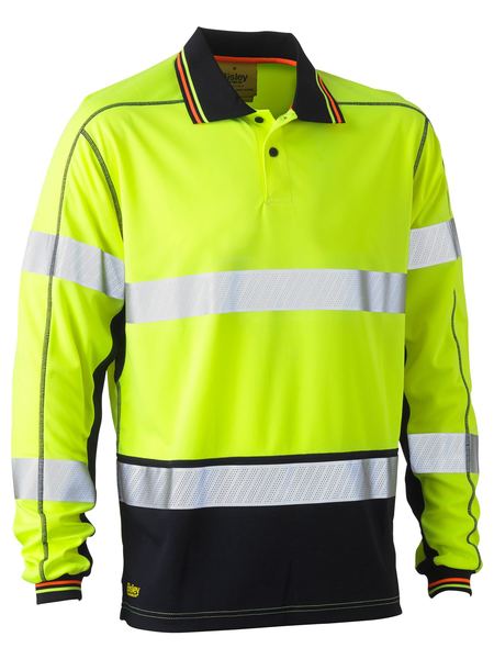 BK6219T BISLEY TAPED TWO TONE HI VIS POLYESTER MESH LONG SLEEVE POLO SHIRT - ON THE GO SAFETY &amp; WORKWEAR