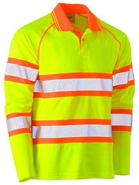 BK6223T BISLEY TAPE DOUBLE HI VIS MESH POLO SHIRT - LONG SLEEVE - ON THE GO SAFETY &amp; WORKWEAR