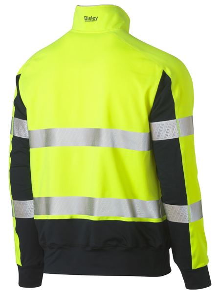 BK6817T BISLEY TAPED HI VIS 1/4 ZIP STRETCHY FLEECE ZIP PULLOVER - ON THE GO SAFETY & WORKWEAR