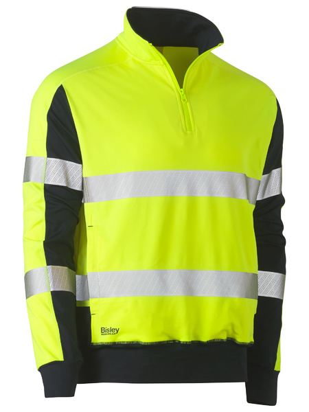 BK6817T BISLEY TAPED HI VIS 1/4 ZIP STRETCHY FLEECE ZIP PULLOVER - ON THE GO SAFETY &amp; WORKWEAR