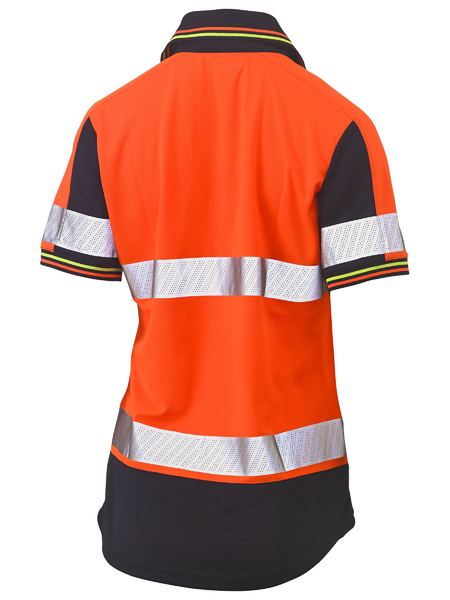 BISLEY Ladies Short Sleeve Taped Two Tone Hi Vis V-Neck Polo BKL1225T