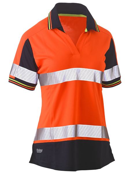 BISLEY Ladies Short Sleeve Taped Two Tone Hi Vis V-Neck Polo BKL1225T