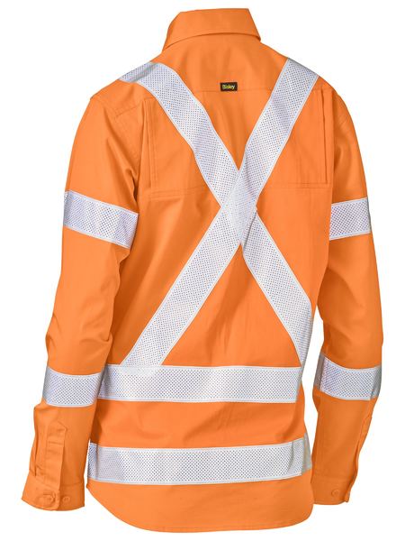 BISLEY Ladies Taped X Back Lightweight Hi Vis Drill Rail Shirt BL6166XT