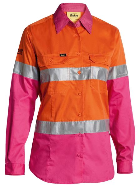 BL6696T BISLEY LADIES 3M TAPED HI VIS COOL LIGHTWEIGHT SHIRT - LONG SLEEVE - ON THE GO SAFETY &amp; WORKWEAR
