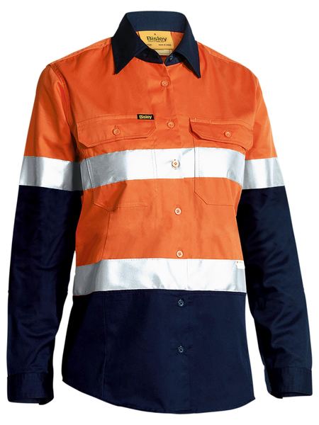 BL6896 BISLEY LADIES M TAPED TWO TONE HI VIS COOL LIGHTWEIGHT SHIRT - LONG SLEEVE - ON THE GO SAFETY &amp; WORKWEAR
