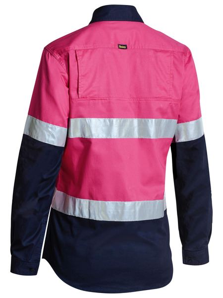 BL6896 BISLEY LADIES M TAPED TWO TONE HI VIS COOL LIGHTWEIGHT SHIRT - LONG SLEEVE - ON THE GO SAFETY &amp; WORKWEAR