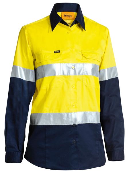 BL6896 BISLEY LADIES M TAPED TWO TONE HI VIS COOL LIGHTWEIGHT SHIRT - LONG SLEEVE - ON THE GO SAFETY &amp; WORKWEAR