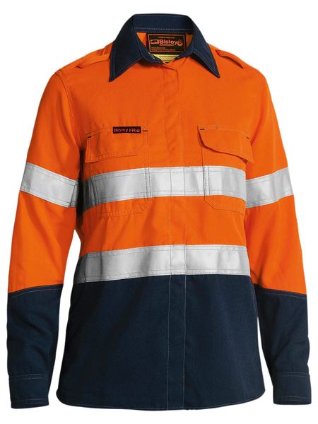 BL8098T BISLEY LADIES TENCATE TECASAFE PLUS 580 TAPED TWO TONE HI VIS LIGHTWEIGHT FR VENTED SHIRT - LONG SLEEVE - ON THE GO SAFETY &amp; WORKWEAR