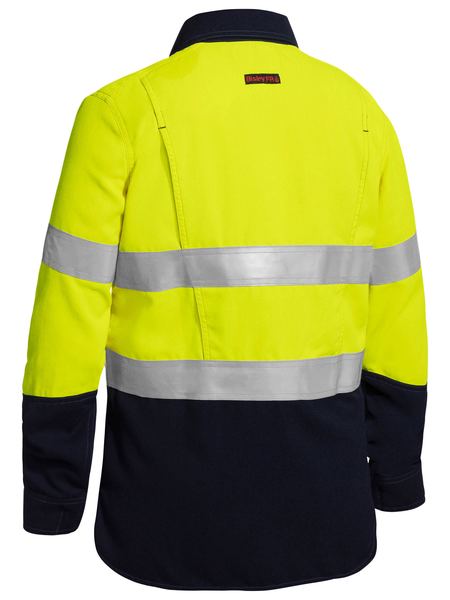 BLC8075T BISLEY LADIES TENCATE TECASAFE PLUS TAPED TWO TONE HI VIS FR CLOSED FRONT SHIRT WITH CONCEALED FRONT PLACKET - LONG SLEEVE - ON THE GO SAFETY & WORKWEAR